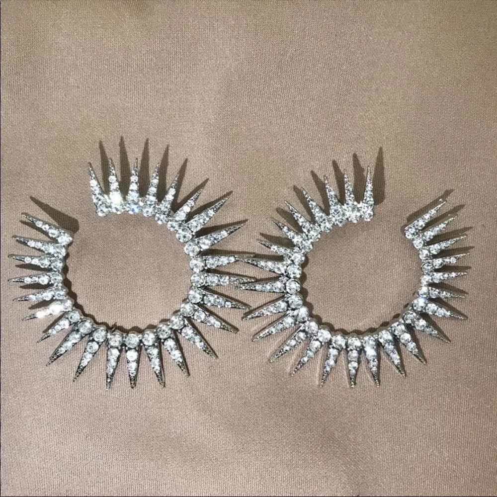 *NEW*Vintage Sun Shape Diamond Hoop Earrings - Picture 2 of 5